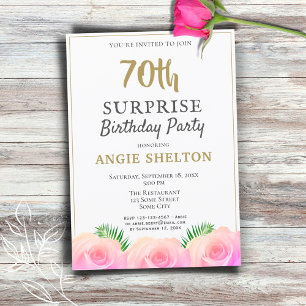 Invitación Pink Rose Floral 70th Surprise Birthday Party