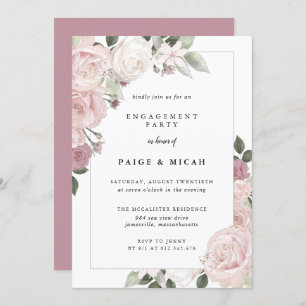 Invitación Pink Rose Floral Engagement Party