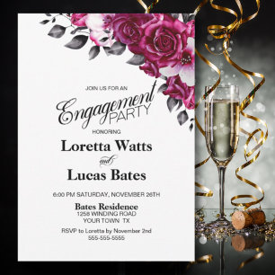 Invitación Pink Rose Floral Engagement Party