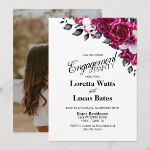 Invitación Pink Rose Floral Photo Engagement Party