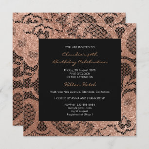 Invitación Pink Rose Foxier Rubor Golden Lace Black Event VIP