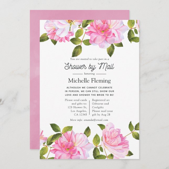 Invitación Pink Rose Garden Shower by Mail (Anverso / Reverso)