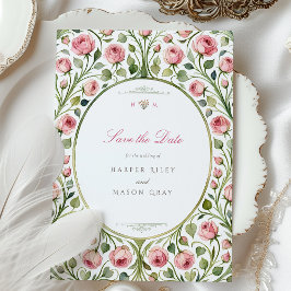 Invitación Pink Rose Garden Wedding Save the Date Card