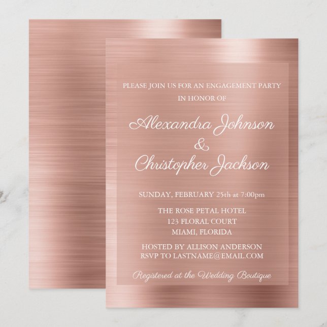 Invitación Pink Rose Gold Boda Engagement Party (Anverso / Reverso)