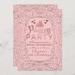 Invitación Pink Rose Gold Filigree PRINCESS FIESTA Cumpleaños