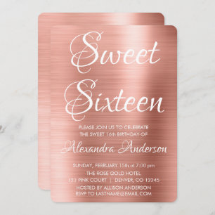 Invitación Pink Rose Gold Modern Sweet Dieciséis Cumpleaños P