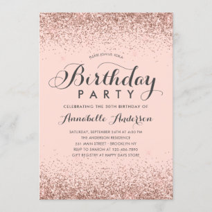 Invitación Pink Rose Gold Purpurina Sparkle Cualquier cumplea