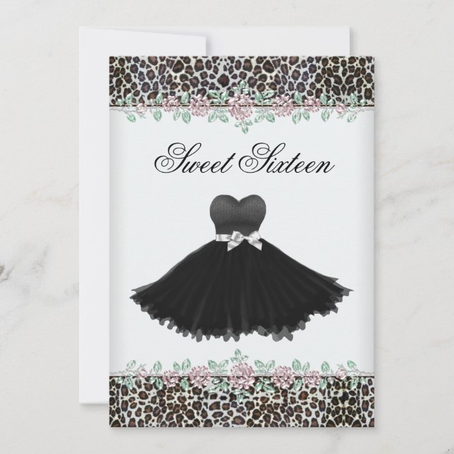 Invitación Pink Rose Leopard Sweet Dieciséis cumpleaños (Anverso)