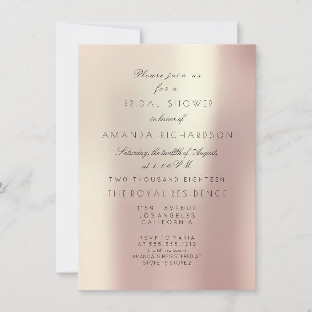 Invitación Pink Rose Rubor Pastel Pearly Bridal Shower (Anverso)