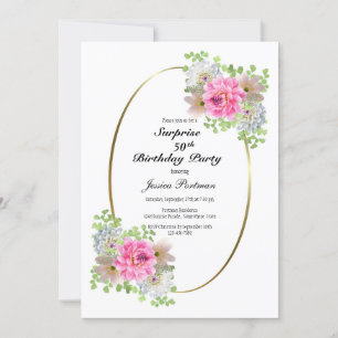 Invitación Pink Rose Surprise Fiesta 50 de Cumpleaños