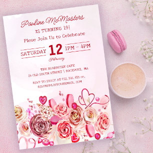 Invitación Pink Rose Swirly Heart Valentine, 18º cumpleaños
