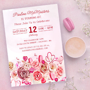 Invitación Pink Rose Swirly Heart Valentine, 60 años