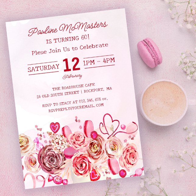 Invitación Pink Rose Swirly Heart Valentine, 60 años (Subido por el creador)