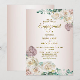 Invitación Pink Rose Watercolor Greenery Golden Engagement