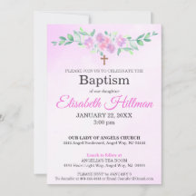 Pink Rose Watercolor Ombre Cross Baptism Floral