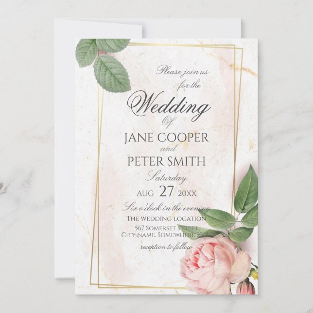Invitación Pink rose Wedding Invitation (Anverso)