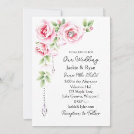 Invitación Pink Roses and Diamonds Floral Wedding