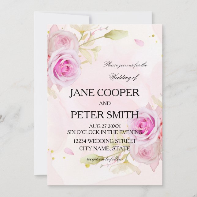 Invitación Pink roses arrangement Wedding Invitation (Anverso)