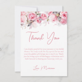 Invitación Pink Roses Bridal Shower Thank You Card