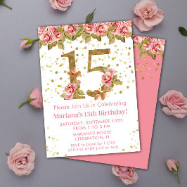 Invitación Pink Roses Floral 15ª fiesta de cumpleaños