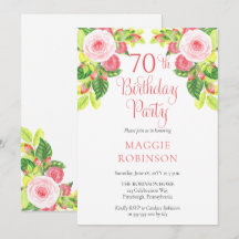 Pink Roses Floral 70 cumpleaños