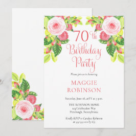 Invitación Pink Roses Floral 70 cumpleaños