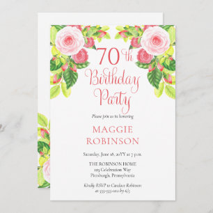 Invitación Pink Roses Floral 70 cumpleaños