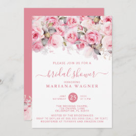 Invitación Pink Roses Floral Bridal Shower