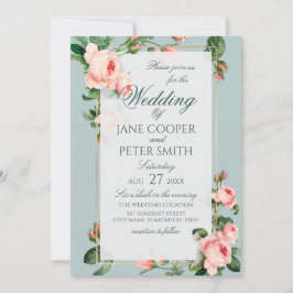 Invitación Pink roses floral Wedding Invitation