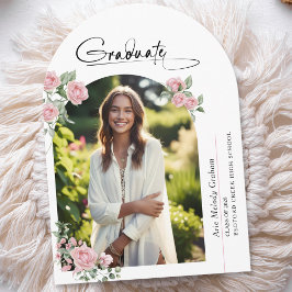 Invitación Pink Roses Script Photo Graduation Announcement