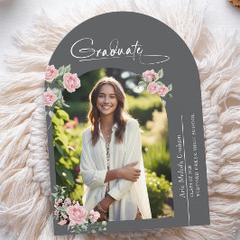Invitación Pink Roses Script Photo Graduation Announcement