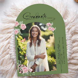 Invitación Pink Roses Script Photo Graduation Announcement