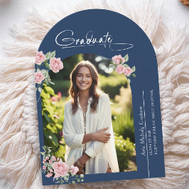 Invitación Pink Roses Script Photo Graduation Announcement