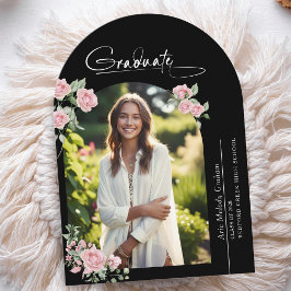 Invitación Pink Roses Script Photo Graduation Announcement