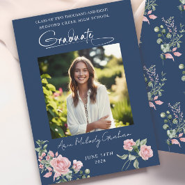 Invitación Pink Roses Script Photo Graduation Announcement