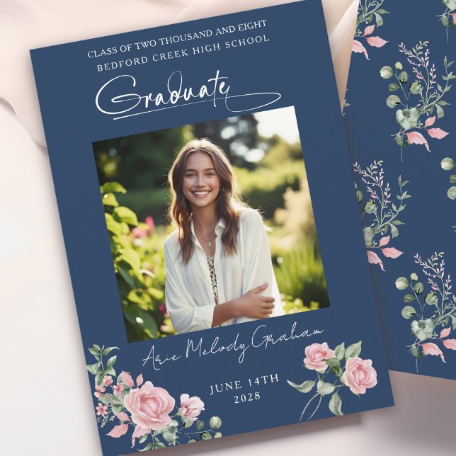 Invitación Pink Roses Script Photo Graduation Announcement (Subido por el creador)