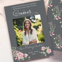 Invitación Pink Roses Script Photo Graduation Announcement