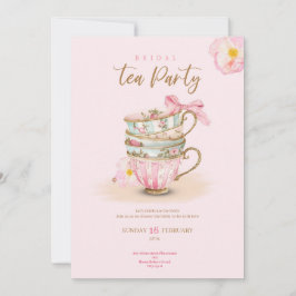 Invitación Pink roses tea party bridal shower chic invitation