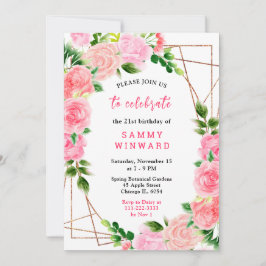 Invitación Pink Roses with Foliage Birthday
