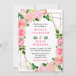 Invitación Pink Roses with Foliage Wedding