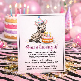 Invitación Pink Safari Cebra Niña Cinco Cumpleaños