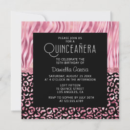 Invitación Pink Safari Tiger Leopardo Shimmer Quinceañera