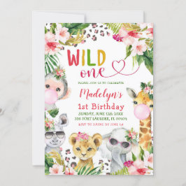 Invitación Pink Safari Wild One Chica Birthday Party