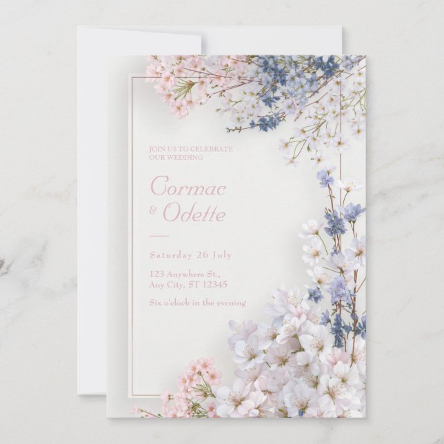 Invitación Pink Sakura Romantic Minimalist Frame Wedding (Anverso)