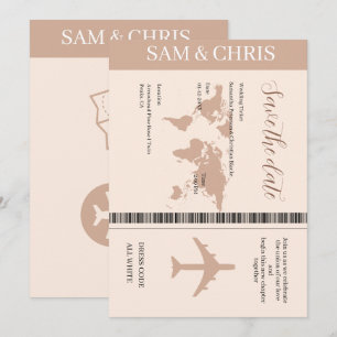 Invitación Pink Salmon Boarding Pass World Map Travel
