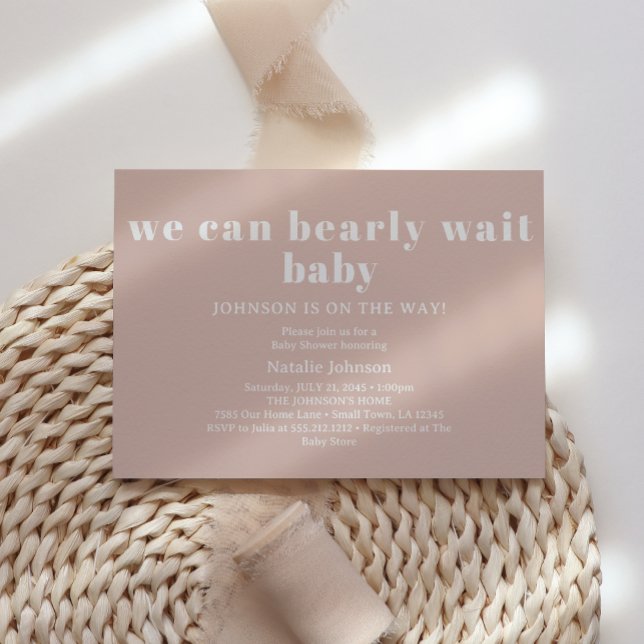 Invitación Pink Sandstone Typography Bearly Wait Baby Shower (Subido por el creador)
