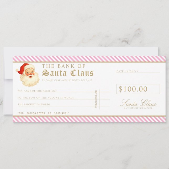 Invitación Pink Santa Cheque Gift Voucher Card (Anverso)
