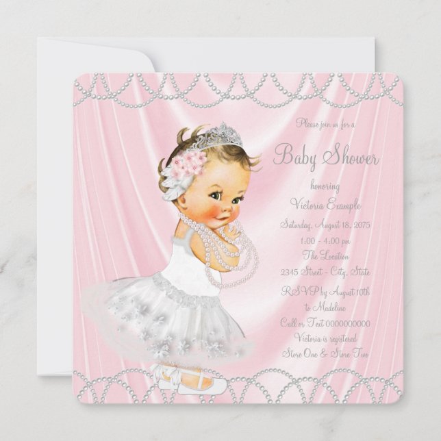 Invitación Pink Satin Pearl Little Lady Baby Shower (Anverso)
