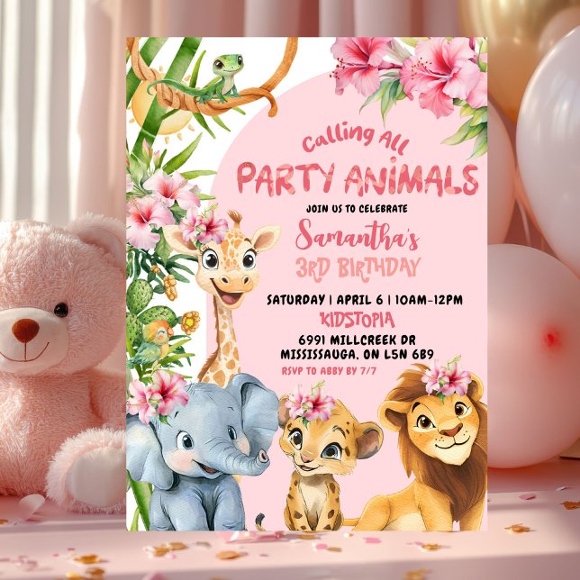 Invitación Pink Savannah Calling All Party Animals Birthday (Subido por el creador)