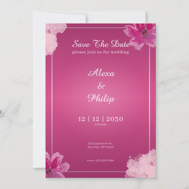Invitación Pink Save The Date Boda Elegant Moderant (Anverso)